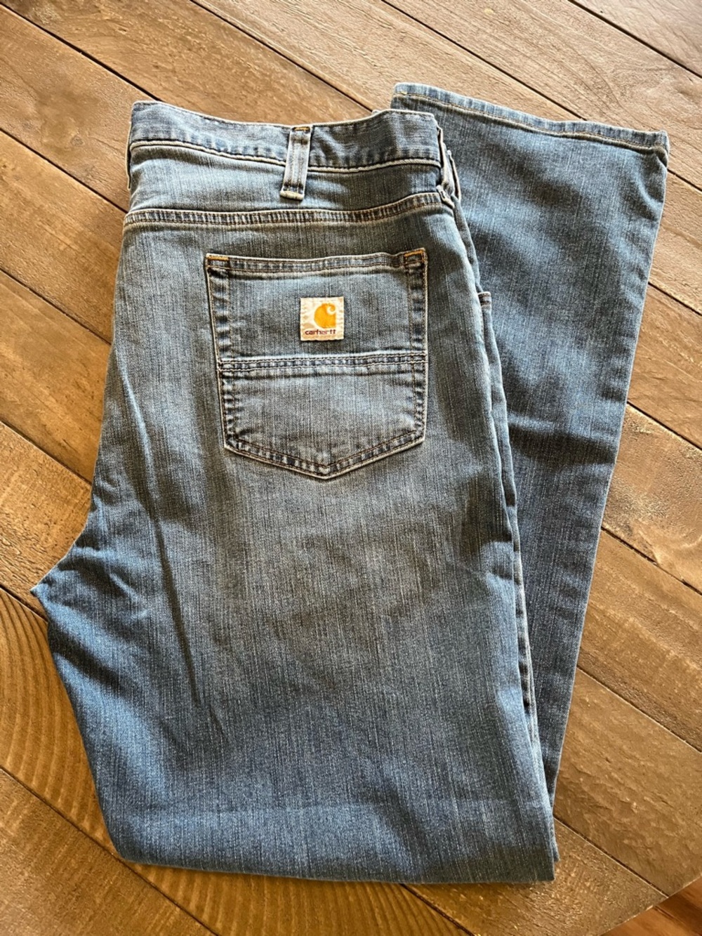 Carhartt Men’s Light Blue Bootcut Jeans with Logo Patch